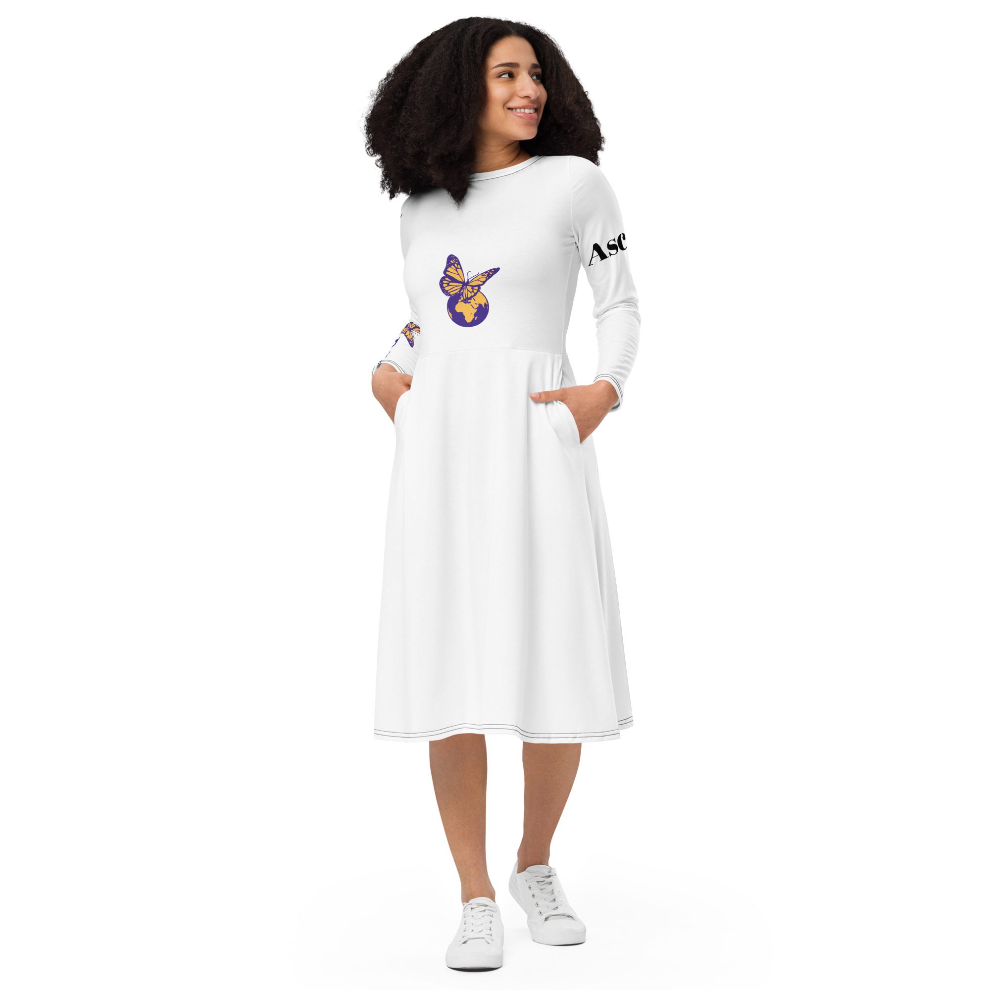 Ascend - All-over print long sleeve midi dress